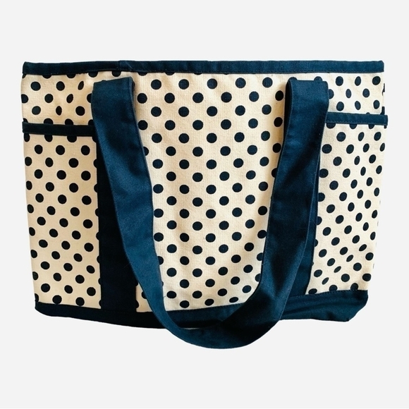 Shopping BAG Blue White Polka Dot Tote Bag Canvas Shopper Travel Bag Beach Bag - Picture 3 of 4